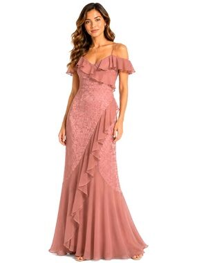 En Saison Dusty Rose Ruffle Maxi Dress M Asymmetrical
Jacquard Romantic